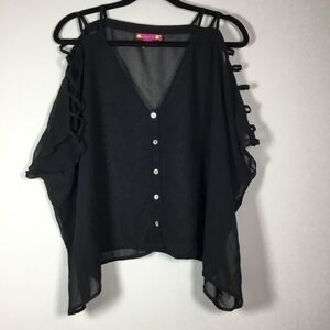 Wide oversized sheer black coverup with buttons exposed arms size L beachy boho